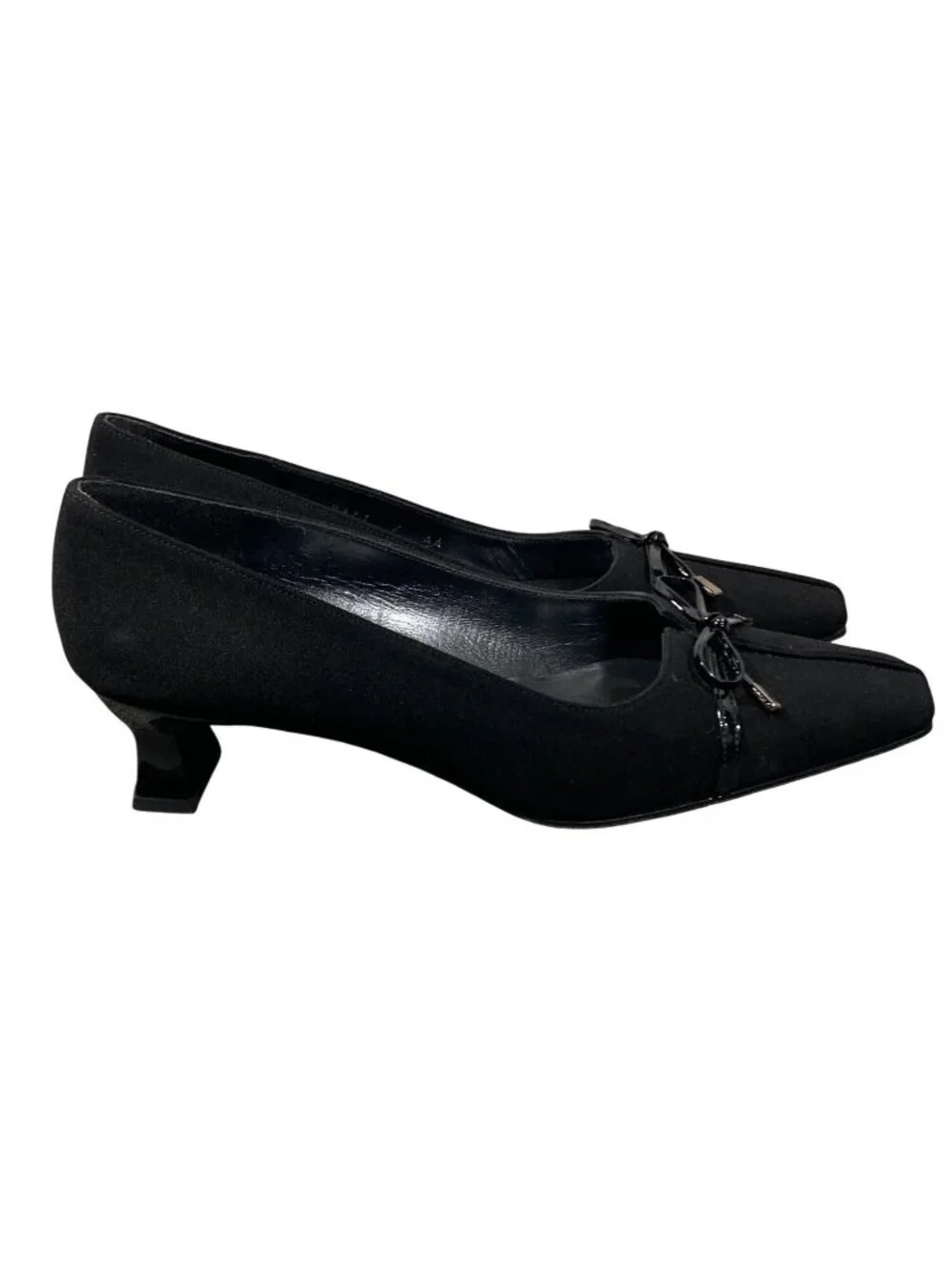 Stuart Weitzman vintage Black Square-Toe Kitten Heels With Bow Detail Size 7 AA